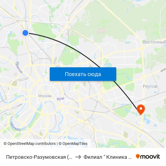 Петровско-Разумовская (Petrovsko-Razumovskaya) to Филиал " Клиника  Им. В.г. Короленко" map