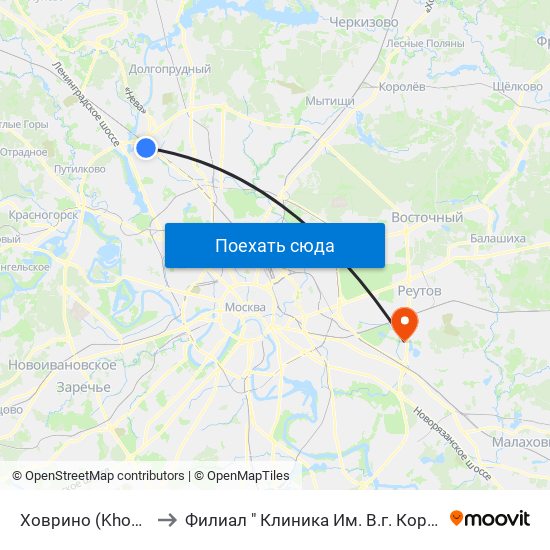 Ховрино (Khovrino) to Филиал " Клиника  Им. В.г. Короленко" map