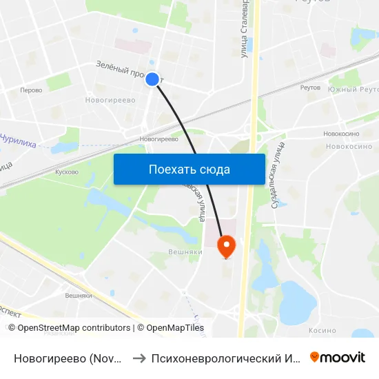 Новогиреево (Novogireevo) to Психоневрологический Интернат 26 map
