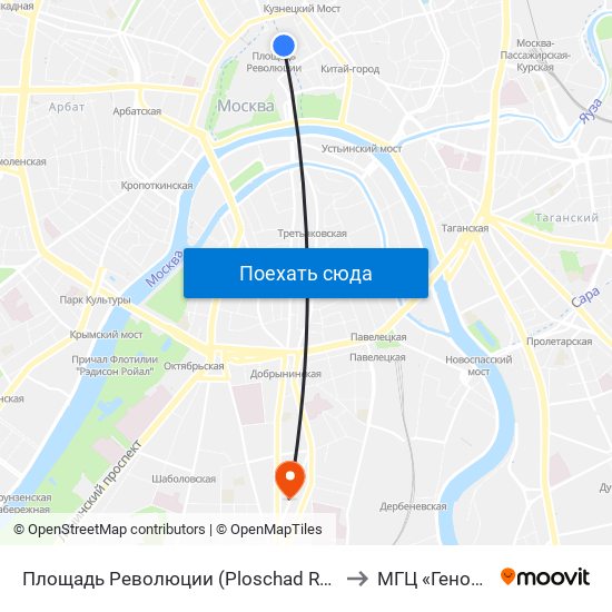Площадь Революции (Ploschad Revolyutsii) to МГЦ «Геномед» map