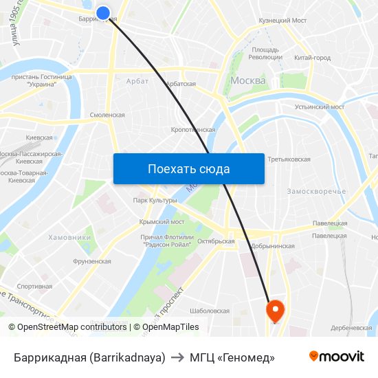 Баррикадная (Barrikadnaya) to МГЦ «Геномед» map