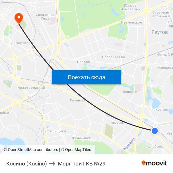 Косино (Kosino) to Морг при ГКБ №29 map