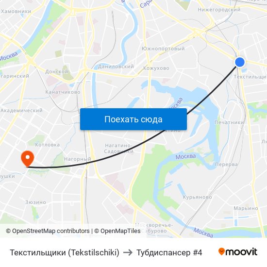 Текстильщики (Tekstilschiki) to Тубдиспансер #4 map
