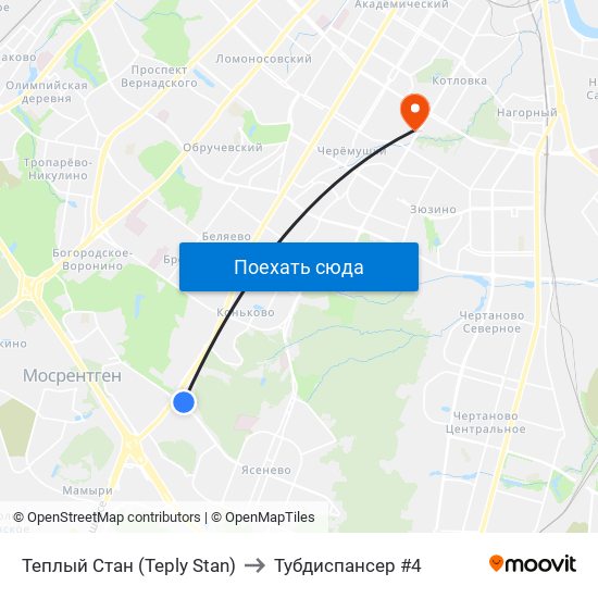 Теплый Стан (Teply Stan) to Тубдиспансер #4 map