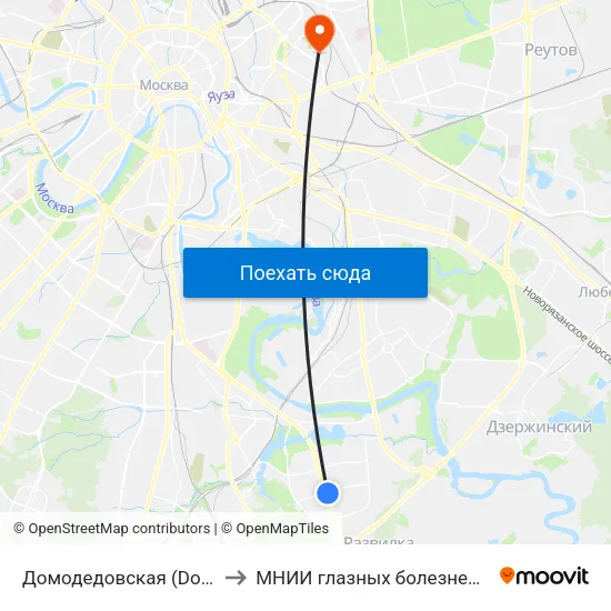 Домодедовская (Domodedovskaya) to МНИИ глазных болезней им. Гельмгольца map