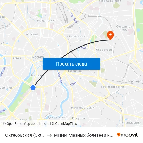 Октябрьская (Oktyabrskaya) to МНИИ глазных болезней им. Гельмгольца map
