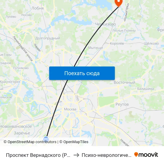 Проспект Вернадского (Prospekt Vernadskogo) to Психо-неврологический Диспансер map