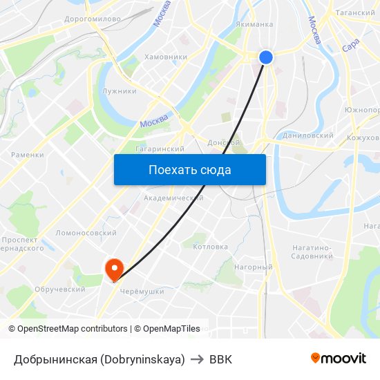 Добрынинская (Dobryninskaya) to ВВК map