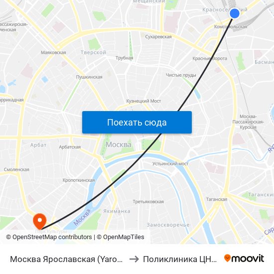 Москва Ярославская (Yaroslavsky Station) to Поликлиника ЦНИИС и ЧЛХ map