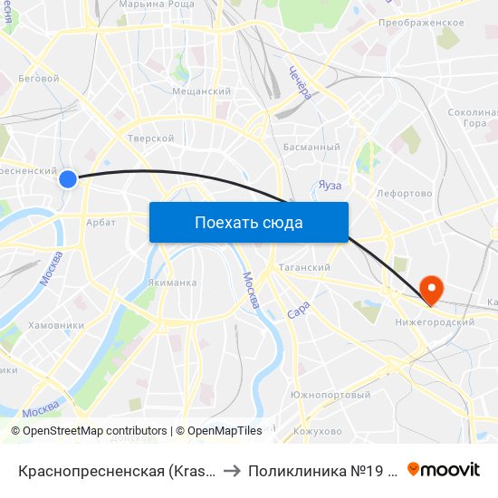Краснопресненская (Krasnopresnenskaya) to Поликлиника №19 (филиал №1) map