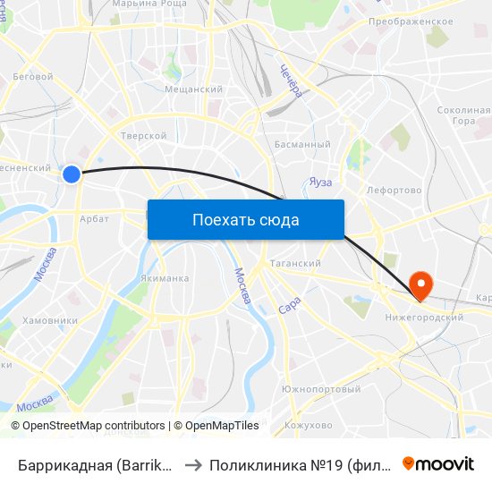 Баррикадная (Barrikadnaya) to Поликлиника №19 (филиал №1) map