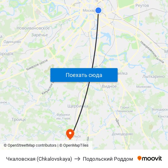 Чкаловская (Chkalovskaya) to Подольский Роддом map