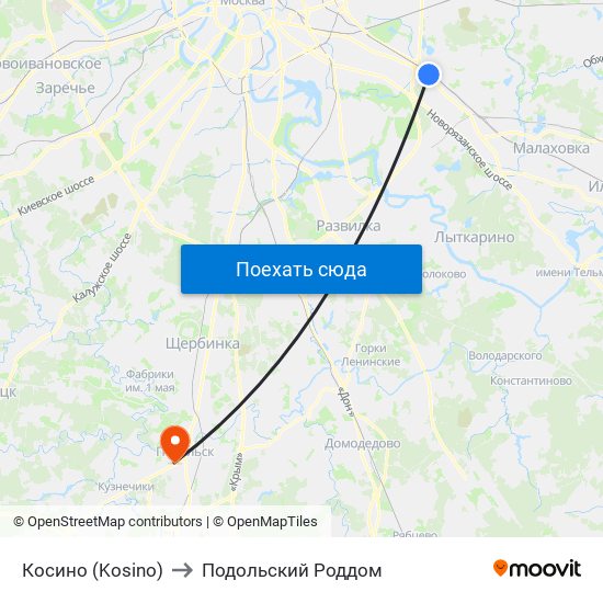 Косино (Kosino) to Подольский Роддом map