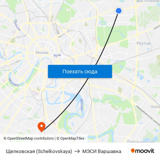 Щелковская (Schelkovskaya) to МЭСИ Варшавка map