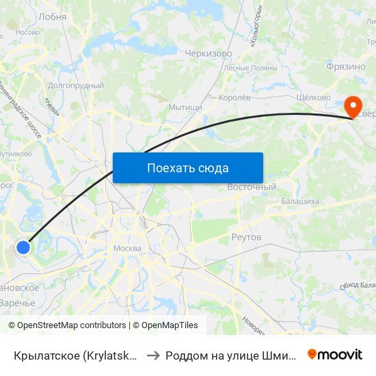 Крылатское (Krylatskoe) to Роддом на улице Шмидта map