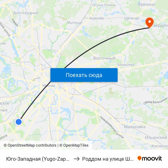 Юго-Западная (Yugo-Zapadnaya) to Роддом на улице Шмидта map