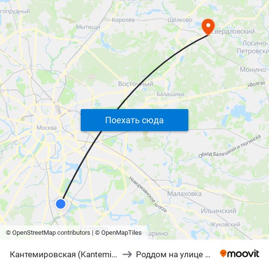 Кантемировская (Kantemirovskaya) to Роддом на улице Шмидта map