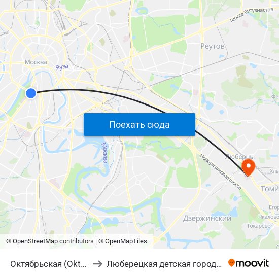 Октябрьская (Oktyabrskaya) to Люберецкая детская городская больница map