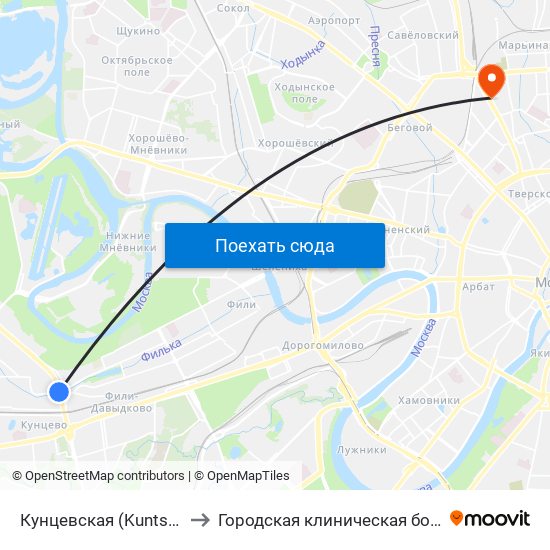 Кунцевская (Kuntsevskaya) to Городская клиническая больница 13 map