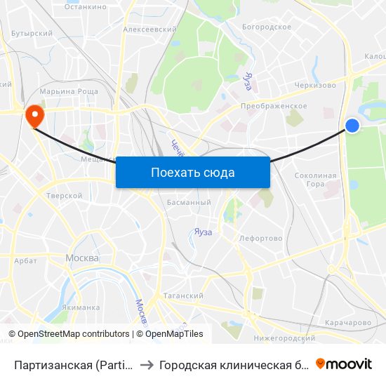 Партизанская (Partizanskaya) to Городская клиническая больница 13 map