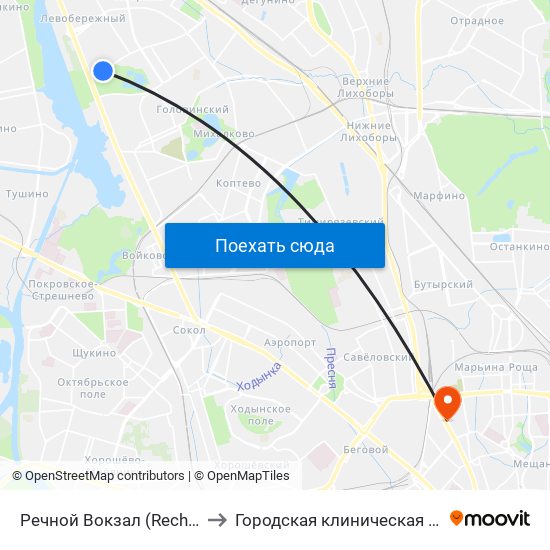 Речной Вокзал (Rechnoy Vokzal) to Городская клиническая больница 13 map