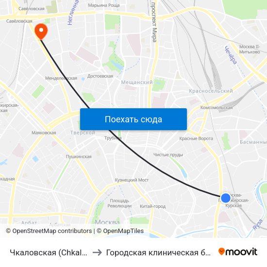 Чкаловская (Chkalovskaya) to Городская клиническая больница 13 map