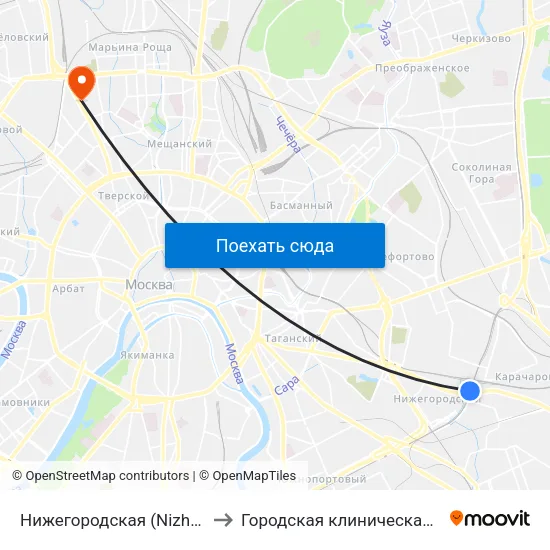 Нижегородская (Nizhegorodskaya) to Городская клиническая больница 13 map