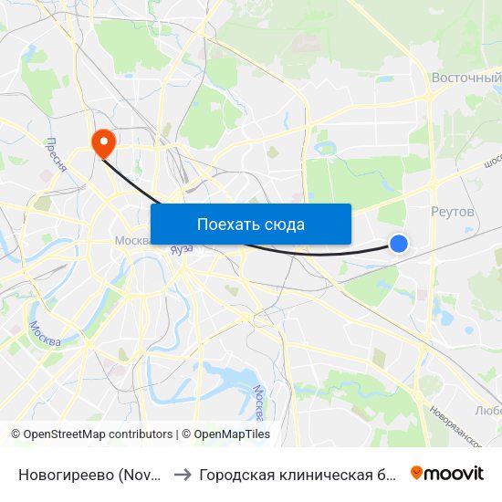 Новогиреево (Novogireevo) to Городская клиническая больница 13 map