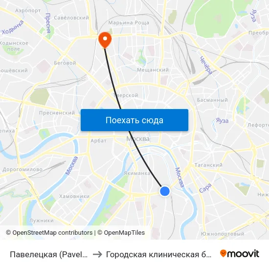 Павелецкая (Paveletskaya) to Городская клиническая больница 13 map