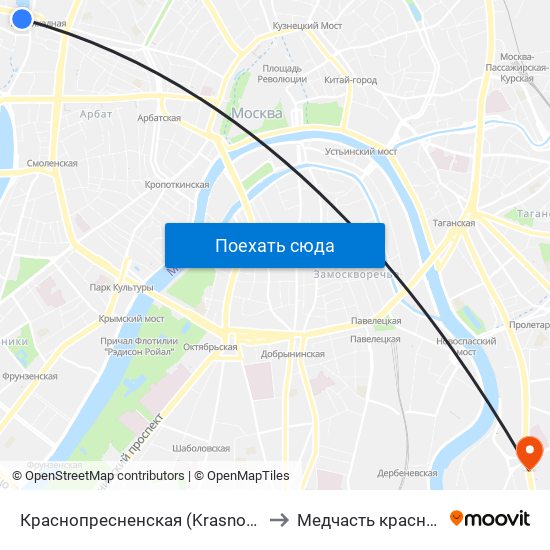 Краснопресненская (Krasnopresnenskaya) to Медчасть красный крест map