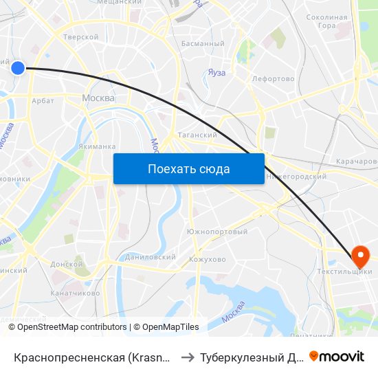Краснопресненская (Krasnopresnenskaya) to Туберкулезный Диспансер map