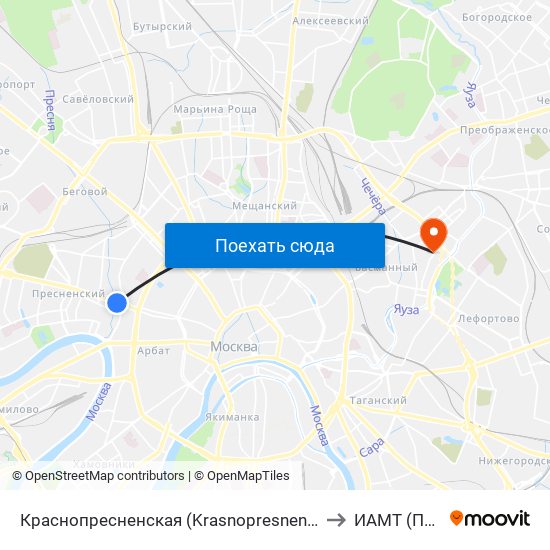 Краснопресненская (Krasnopresnenskaya) to ИАМТ (ППУ) map