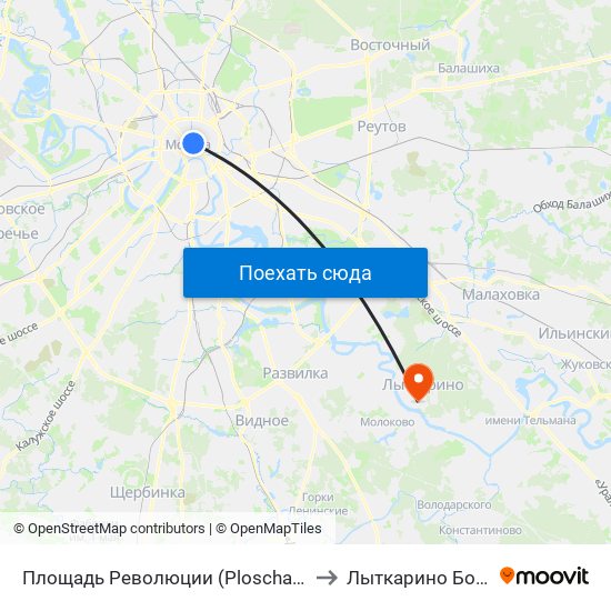 Площадь Революции (Ploschad Revolyutsii) to Лыткарино Больница map