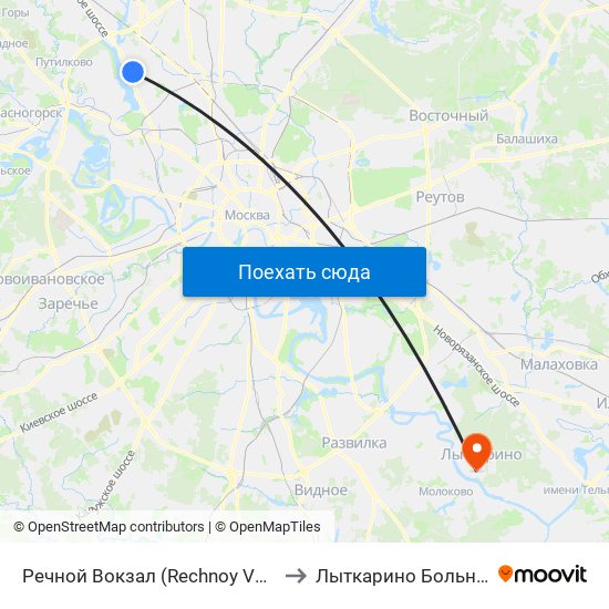 Речной Вокзал (Rechnoy Vokzal) to Лыткарино Больница map