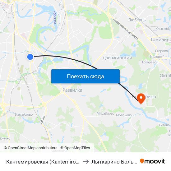 Кантемировская (Kantemirovskaya) to Лыткарино Больница map