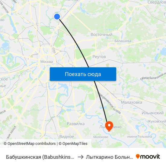 Бабушкинская (Babushkinskaya) to Лыткарино Больница map