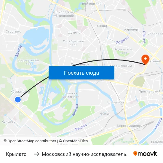 Крылатское (Krylatskoe) to Московский научно-исследовательский онкологический институт им. П. А. Герцена map