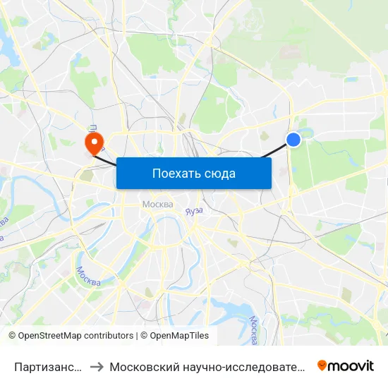 Партизанская (Partizanskaya) to Московский научно-исследовательский онкологический институт им. П. А. Герцена map