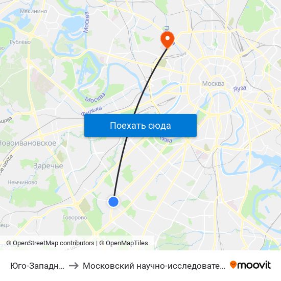 Юго-Западная (Yugo-Zapadnaya) to Московский научно-исследовательский онкологический институт им. П. А. Герцена map