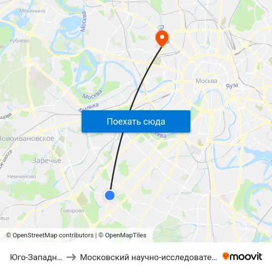 Юго-Западная (Yugo-Zapadnaya) to Московский научно-исследовательский онкологический институт им. П. А. Герцена map