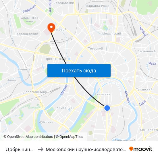 Добрынинская (Dobryninskaya) to Московский научно-исследовательский онкологический институт им. П. А. Герцена map