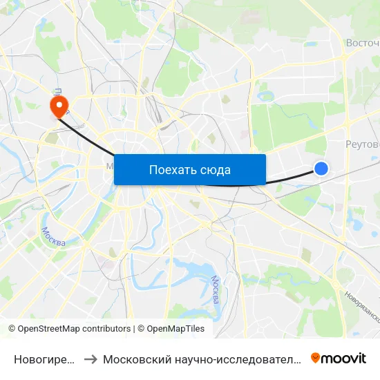 Новогиреево (Novogireevo) to Московский научно-исследовательский онкологический институт им. П. А. Герцена map
