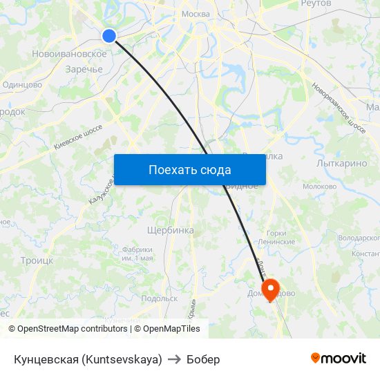 Кунцевская (Kuntsevskaya) to Бобер map