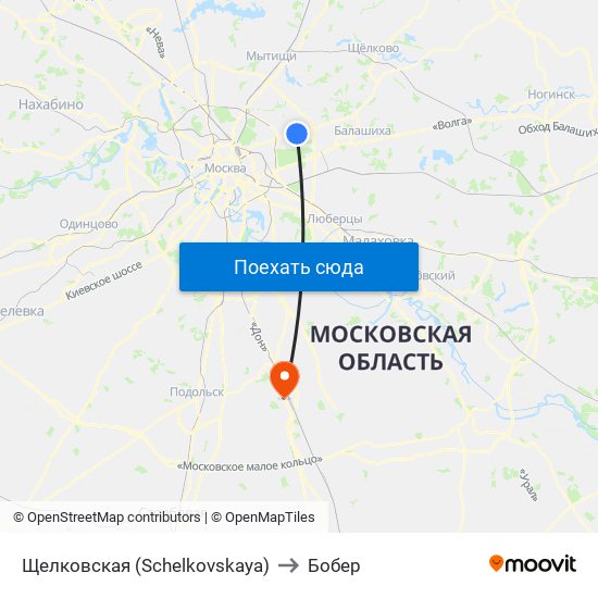 Щелковская (Schelkovskaya) to Бобер map