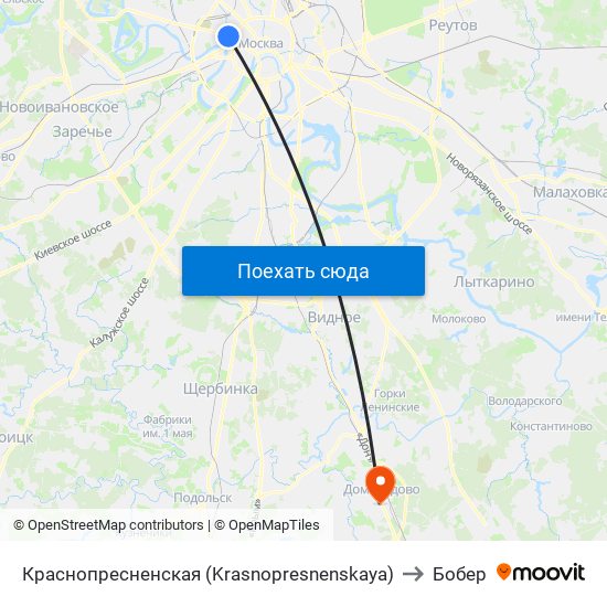 Краснопресненская (Krasnopresnenskaya) to Бобер map