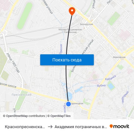 Краснопресненская (Krasnopresnenskaya) to Академия пограничных войск Российской Федерации map