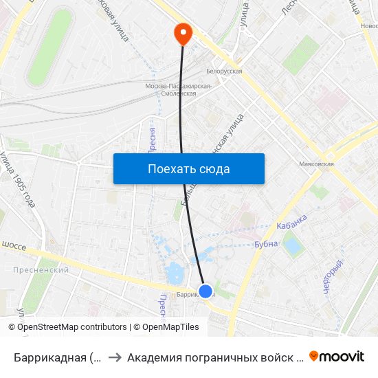 Баррикадная (Barrikadnaya) to Академия пограничных войск Российской Федерации map