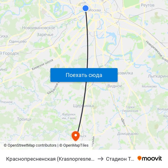Краснопресненская (Krasnopresnenskaya) to Стадион Труд map