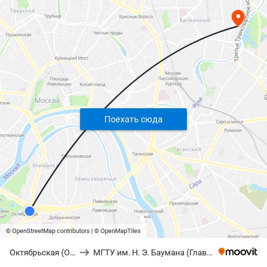 Октябрьская (Oktyabrskaya) to МГТУ им. Н. Э. Баумана (Главный учебный корпус) map
