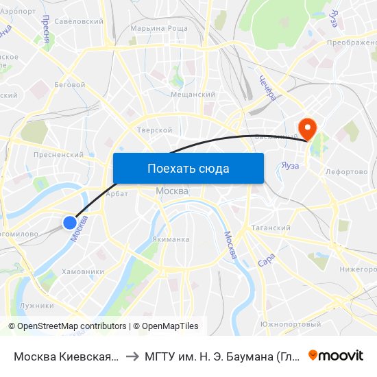 Москва Киевская (Kievsky Station) to МГТУ им. Н. Э. Баумана (Главный учебный корпус) map